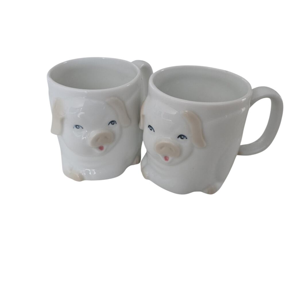 Pretty Pig white mug _ Vtg porcelain pig mugs_ 10 oz. Set of 2